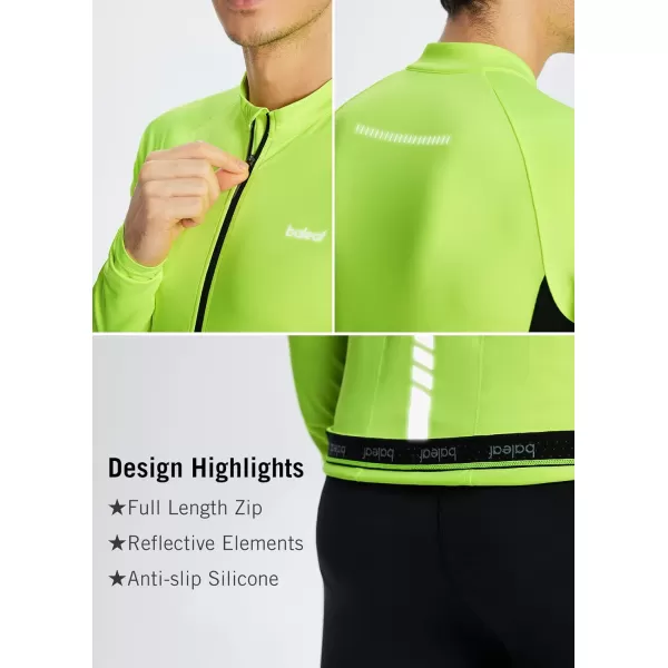 BALEAF Long Sleeve Cycling Jersey Men Full Zip 31 Pockets Mountain Bike Shirts Bicycle UPF50 Autumn02fluorescent Yellow