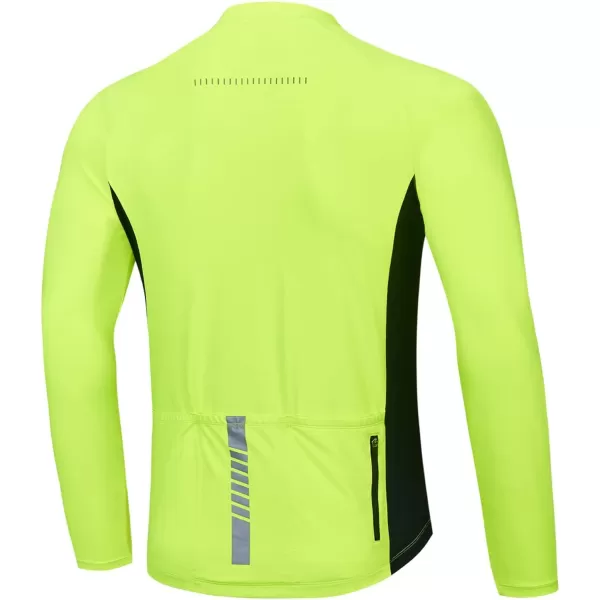 BALEAF Long Sleeve Cycling Jersey Men Full Zip 31 Pockets Mountain Bike Shirts Bicycle UPF50 Autumn02fluorescent Yellow