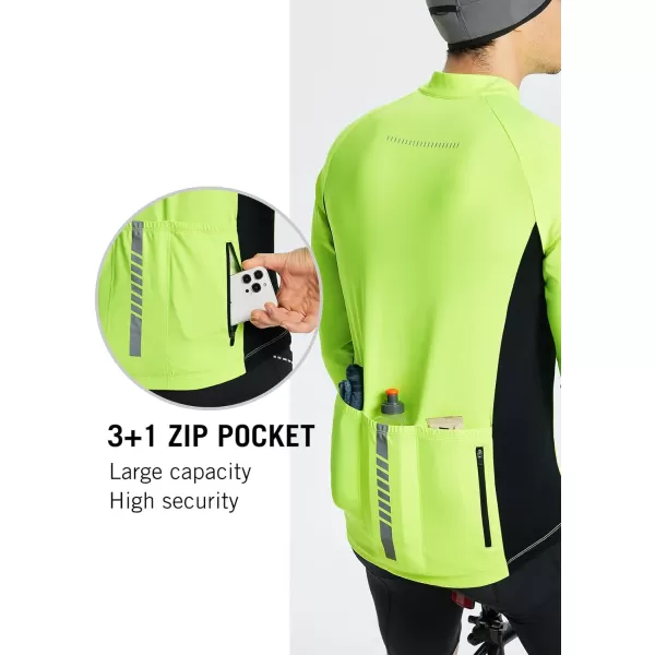 BALEAF Long Sleeve Cycling Jersey Men Full Zip 31 Pockets Mountain Bike Shirts Bicycle UPF50 Autumn02fluorescent Yellow