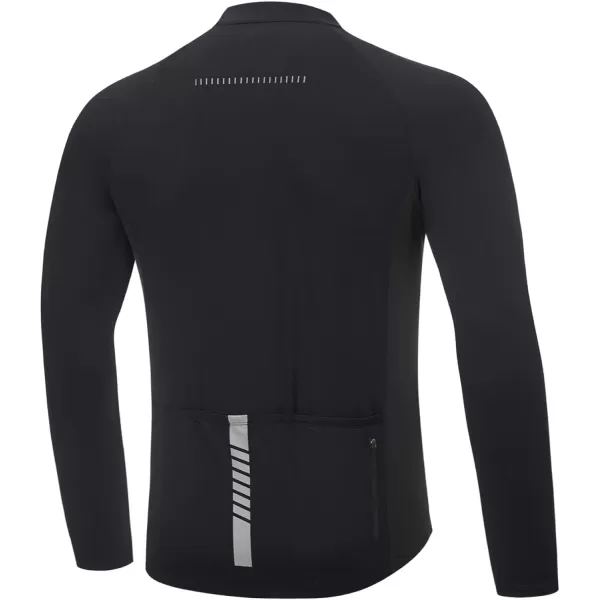 BALEAF Long Sleeve Cycling Jersey Men Full Zip 31 Pockets Mountain Bike Shirts Bicycle UPF50 Autumn03black