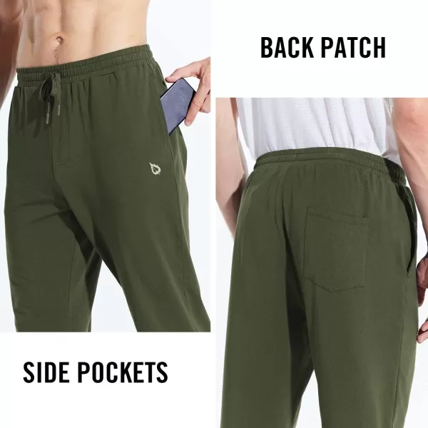 BALEAF Mens 2730 Cotton Sweatpants Sports Running Hiking Joggers Pants Lightweight Lounge Pocketed Pajamas 78 Length27 Regular Green