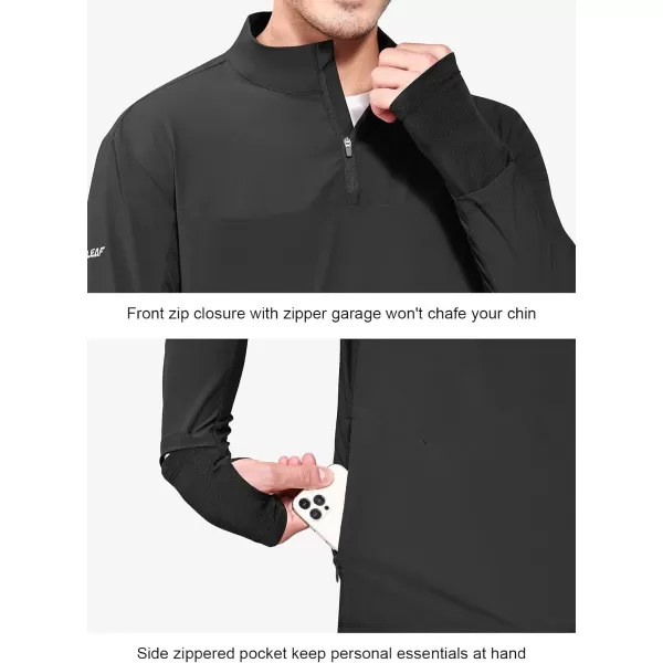 BALEAF Mens Long Sleeve Running Shirt Quick Dry UPF 50 Sun Protection Jacket Quarter Zip Pullover Athletic Workout HkingBlack