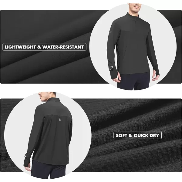 BALEAF Mens Long Sleeve Running Shirt Quick Dry UPF 50 Sun Protection Jacket Quarter Zip Pullover Athletic Workout HkingBlack