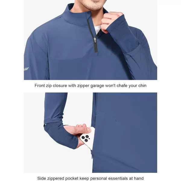 BALEAF Mens Long Sleeve Running Shirt Quick Dry UPF 50 Sun Protection Jacket Quarter Zip Pullover Athletic Workout HkingBlue