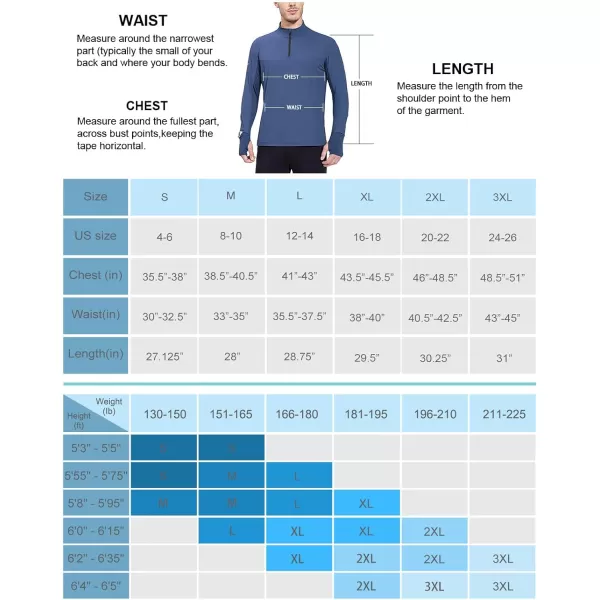 BALEAF Mens Long Sleeve Running Shirt Quick Dry UPF 50 Sun Protection Jacket Quarter Zip Pullover Athletic Workout HkingBlue