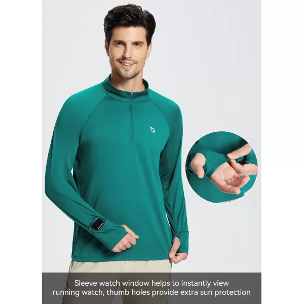 BALEAF Mens Long Sleeve Running Shirt Quick Dry UPF 50 Sun Protection Jacket Quarter Zip Pullover Athletic Workout HkingGreen