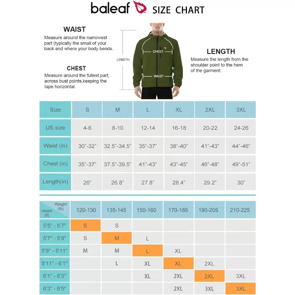 BALEAF Mens Rain Jacket Waterproof Windbreaker Running Cycling Golf Hiking Gear Hood Lightweight Reflective PackableArmy Green