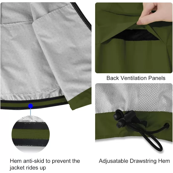 BALEAF Mens Rain Jacket Waterproof Windbreaker Running Cycling Golf Hiking Gear Hood Lightweight Reflective PackableArmy Green