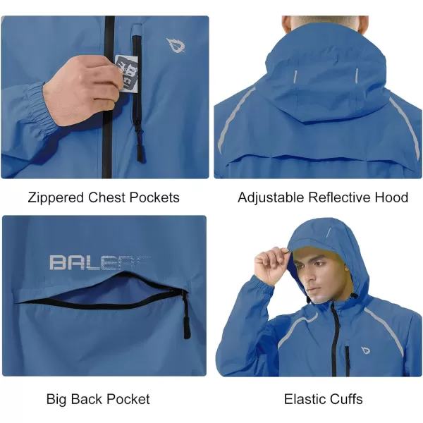 BALEAF Mens Rain Jacket Waterproof Windbreaker Running Cycling Golf Hiking Gear Hood Lightweight Reflective PackableBlue