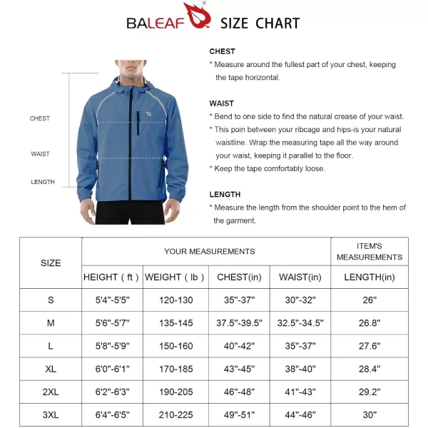 BALEAF Mens Rain Jacket Waterproof Windbreaker Running Cycling Golf Hiking Gear Hood Lightweight Reflective PackableBlue