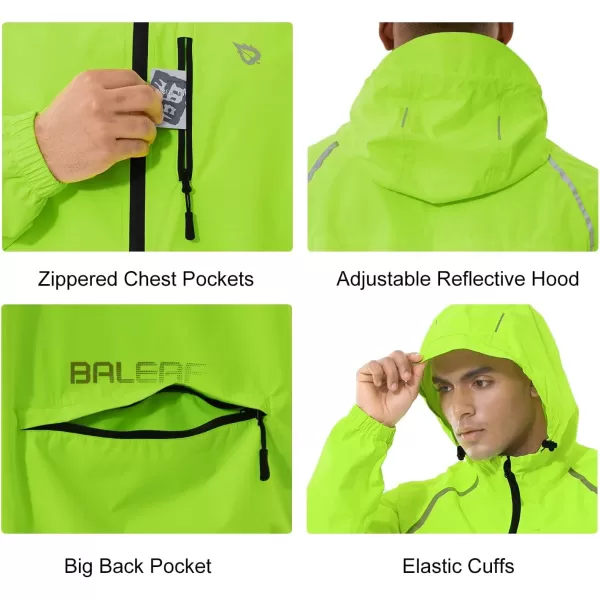 BALEAF Mens Rain Jacket Waterproof Windbreaker Running Cycling Golf Hiking Gear Hood Lightweight Reflective PackableFluorescent Yellow