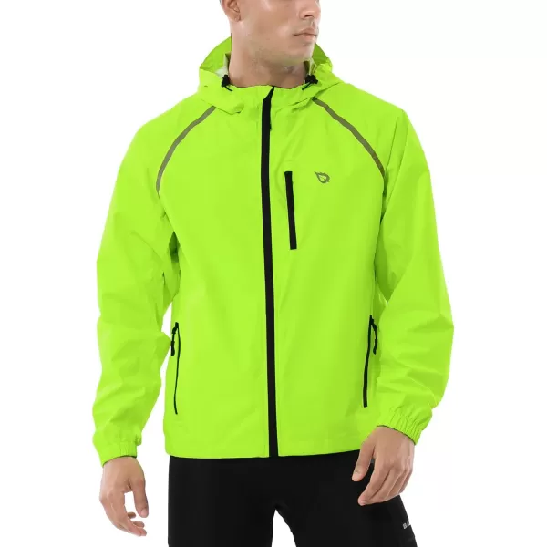 BALEAF Mens Rain Jacket Waterproof Windbreaker Running Cycling Golf Hiking Gear Hood Lightweight Reflective PackableFluorescent Yellow