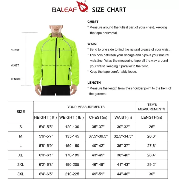 BALEAF Mens Rain Jacket Waterproof Windbreaker Running Cycling Golf Hiking Gear Hood Lightweight Reflective PackableFluorescent Yellow