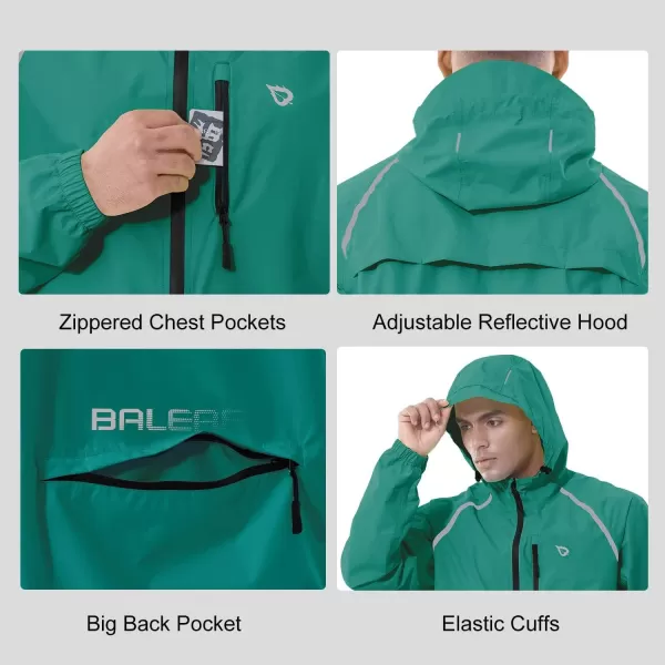 BALEAF Mens Rain Jacket Waterproof Windbreaker Running Cycling Golf Hiking Gear Hood Lightweight Reflective PackableGreen