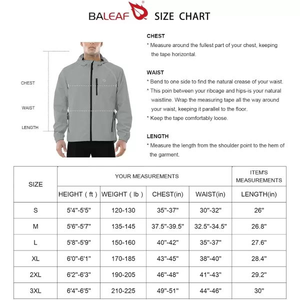 BALEAF Mens Rain Jacket Waterproof Windbreaker Running Cycling Golf Hiking Gear Hood Lightweight Reflective PackableGrey