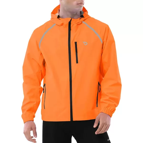 BALEAF Mens Rain Jacket Waterproof Windbreaker Running Cycling Golf Hiking Gear Hood Lightweight Reflective PackableOrange