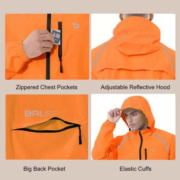 BALEAF Mens Rain Jacket Waterproof Windbreaker Running Cycling Golf Hiking Gear Hood Lightweight Reflective PackableOrange