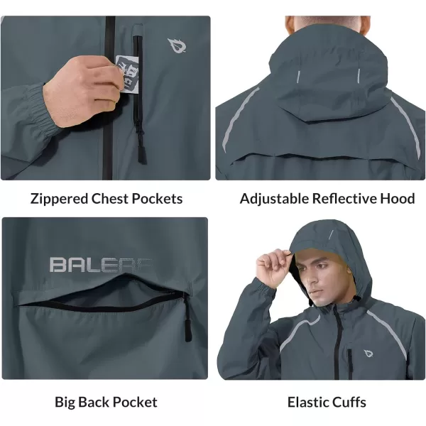 BALEAF Mens Rain Jacket Waterproof Windbreaker Running Cycling Golf Hiking Gear Hood Lightweight Reflective PackableSteel Gray