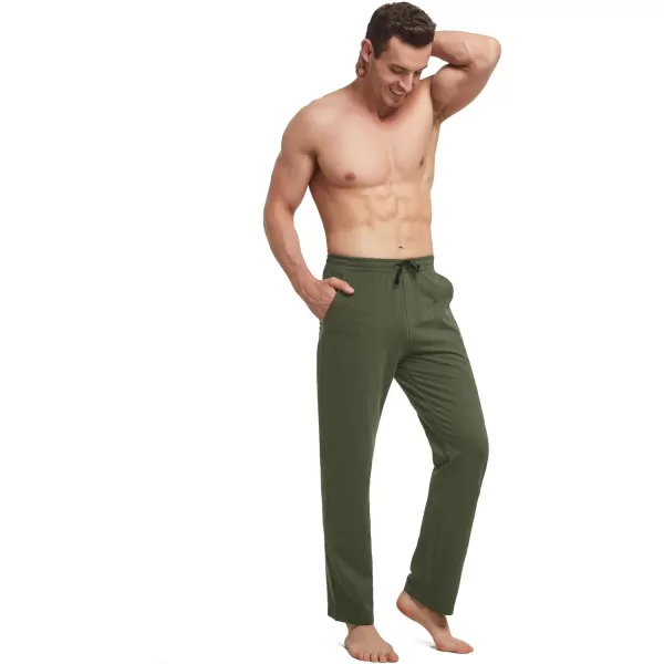 BALEAF Mens Sweatpants Casual Lounge Cotton Pajama Yoga Pants Open Bottom Straight Leg Male Sweat Pants with PocketsAarmy Green