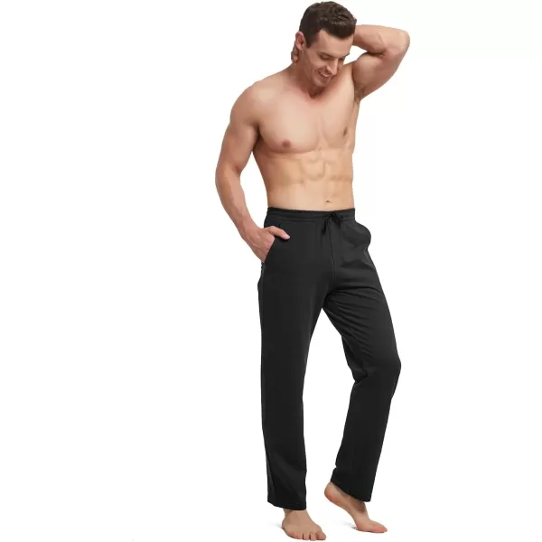 BALEAF Mens Sweatpants Casual Lounge Cotton Pajama Yoga Pants Open Bottom Straight Leg Male Sweat Pants with PocketsAblack