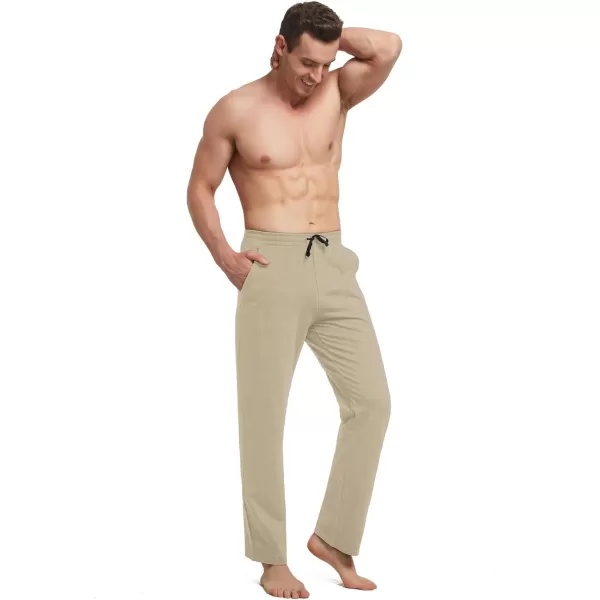 BALEAF Mens Sweatpants Casual Lounge Cotton Pajama Yoga Pants Open Bottom Straight Leg Male Sweat Pants with PocketsAkhaki