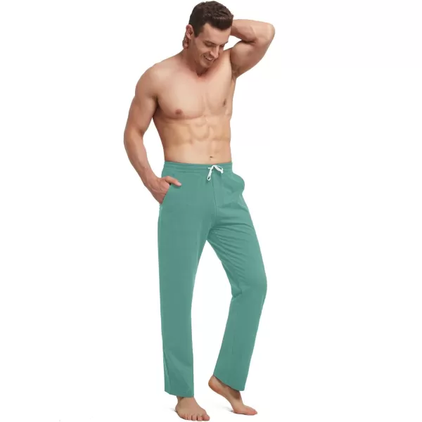 BALEAF Mens Sweatpants Casual Lounge Cotton Pajama Yoga Pants Open Bottom Straight Leg Male Sweat Pants with PocketsAmisty Green