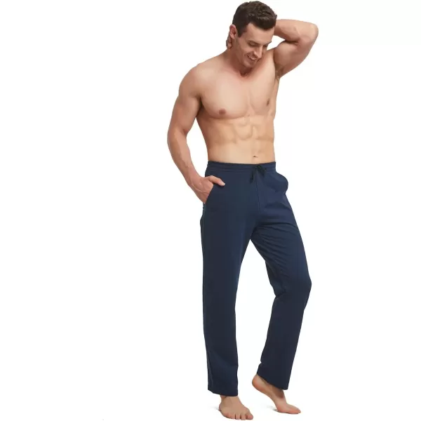 BALEAF Mens Sweatpants Casual Lounge Cotton Pajama Yoga Pants Open Bottom Straight Leg Male Sweat Pants with PocketsAnavy Blue