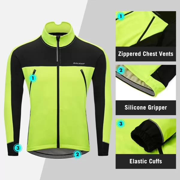 BALEAF Mens Winter Jacket Windproof Softshell Thermal Warm Pockets Cycling Running Mountain Biking Cold Weather Gear01fluorescent Green