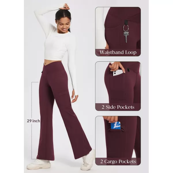 BALEAF Womens Fleece Lined Pants Winter Thermal Water Resistant Crossover Flare Leggings Warm Bootcut Hiking OutdoorWine Red