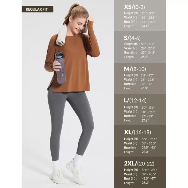 BALEAF Womens Long Sleeve Workout Tops Loose Athletic Shirts Crew Neck Yoga Top Running Hiking Raglan Tee SPFBrown