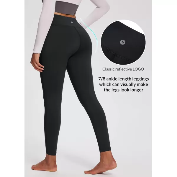 BALEAF Womens Petite Fleece Lined Leggings with Pockets 25quot Thermal Winter Warm High Waisted Thick 78 Yoga PantsBlack25