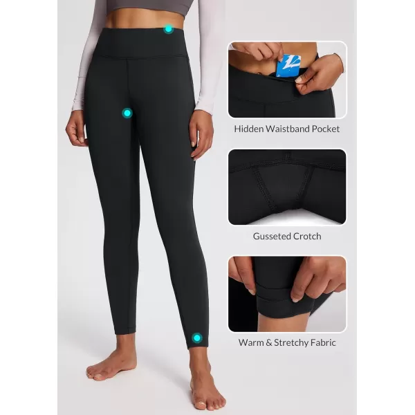 BALEAF Womens Petite Fleece Lined Leggings with Pockets 25quot Thermal Winter Warm High Waisted Thick 78 Yoga PantsBlack25