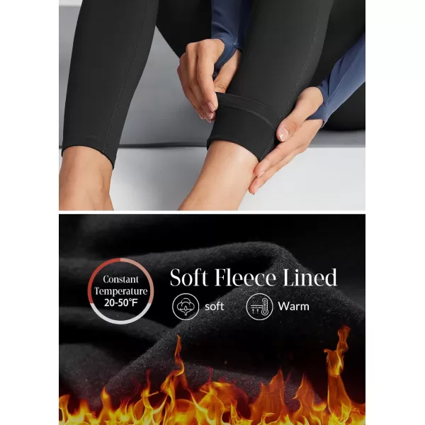 BALEAF Womens Petite Fleece Lined Leggings with Pockets 25quot Thermal Winter Warm High Waisted Thick 78 Yoga PantsBlack25