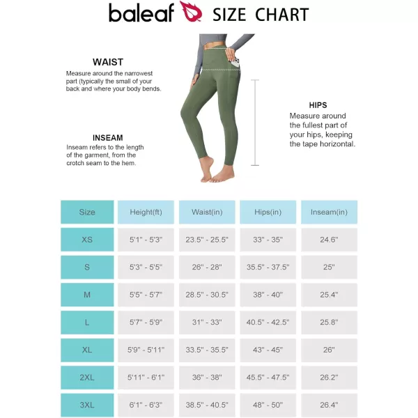 BALEAF Womens Petite Fleece Lined Leggings with Pockets 25quot Thermal Winter Warm High Waisted Thick 78 Yoga PantsGreen25