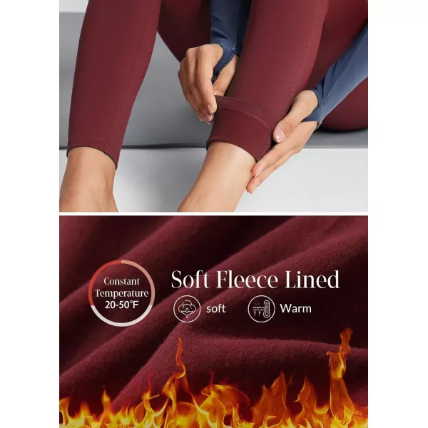 BALEAF Womens Petite Fleece Lined Leggings with Pockets 25quot Thermal Winter Warm High Waisted Thick 78 Yoga PantsWine Red25