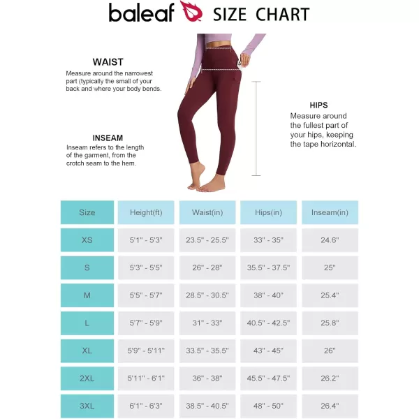 BALEAF Womens Petite Fleece Lined Leggings with Pockets 25quot Thermal Winter Warm High Waisted Thick 78 Yoga PantsWine Red25