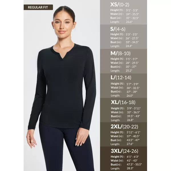 BALEAF Womens V Neck Long Sleeve Fall Shirts Workout Tops Yoga Loose Fit Casual Tee ShirtBlack