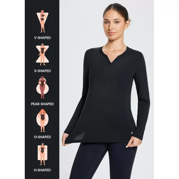 BALEAF Womens V Neck Long Sleeve Fall Shirts Workout Tops Yoga Loose Fit Casual Tee ShirtBlack