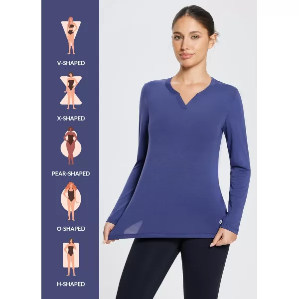 BALEAF Womens V Neck Long Sleeve Fall Shirts Workout Tops Yoga Loose Fit Casual Tee ShirtBlue