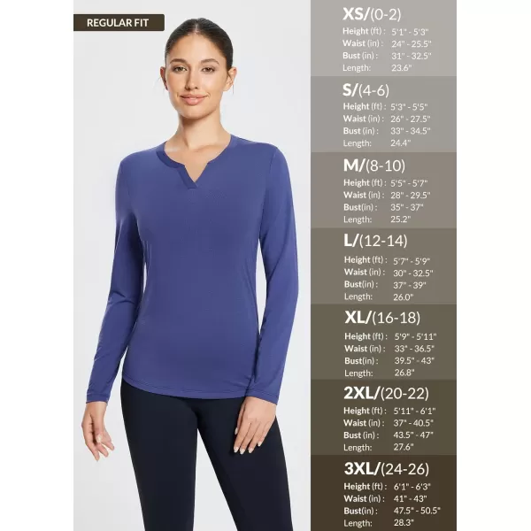 BALEAF Womens V Neck Long Sleeve Fall Shirts Workout Tops Yoga Loose Fit Casual Tee ShirtBlue