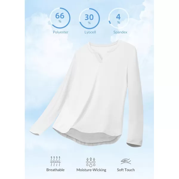 BALEAF Womens V Neck Long Sleeve Fall Shirts Workout Tops Yoga Loose Fit Casual Tee ShirtWhite