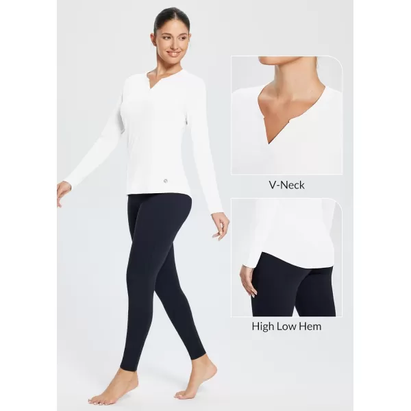 BALEAF Womens V Neck Long Sleeve Fall Shirts Workout Tops Yoga Loose Fit Casual Tee ShirtWhite