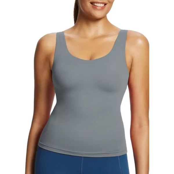 BALEAF Freeleaf Womens Longline Sports Bra Molded Cup Workout Tank Yoga Tops Built in Bra Athletic CamisoleDark Gray