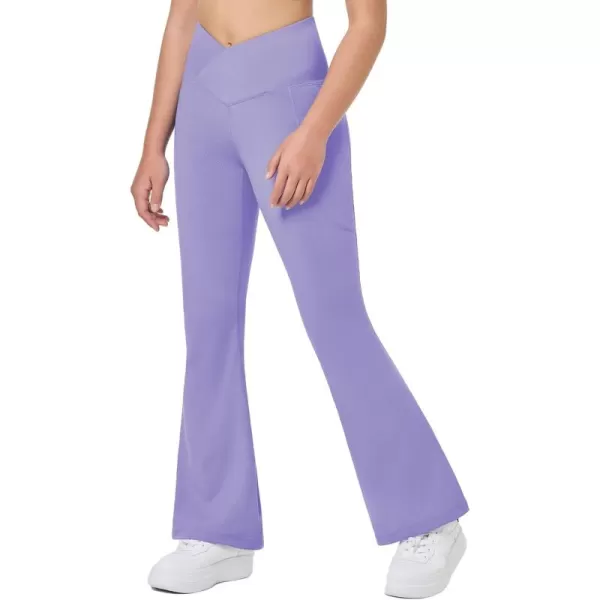 BALEAF Girls Flare Leggings Cross High Waisted Bootcut Yoga Dance Pants Kids Bell Bottoms Leggings with PocketsLavender