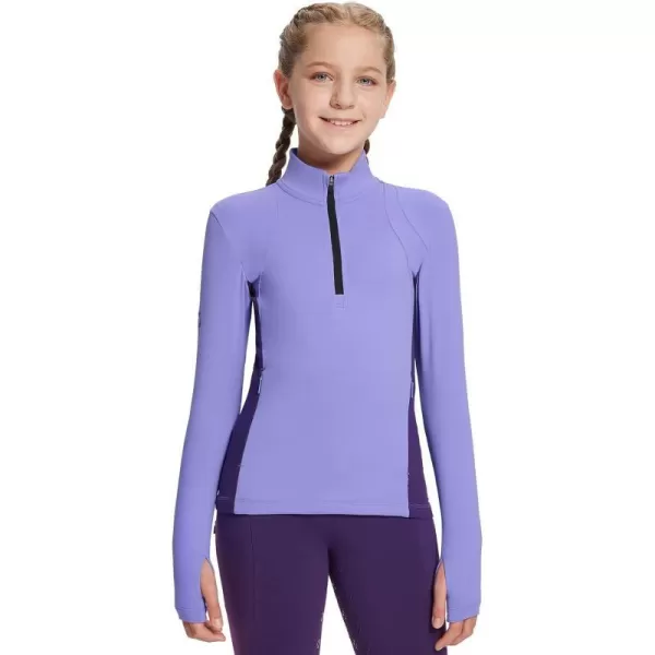 BALEAF Girls Fleece Long Sleeve Shirts Fall Jacket Half Zip Sweatshirts Horse Riding Camping Thermal Coat Kids01purple