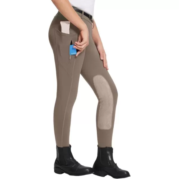 BALEAF Girls Horse Riding Pants Kids Equestrian Breeches KneePatch Zip Pocket Horseback TightsBrown