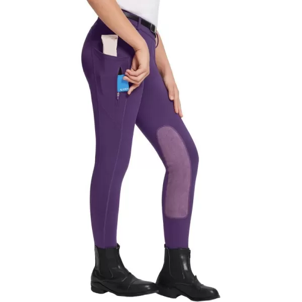 BALEAF Girls Horse Riding Pants Kids Equestrian Breeches KneePatch Zip Pocket Horseback TightsPurple