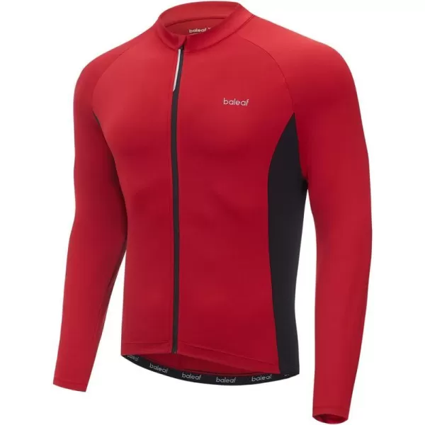 BALEAF Long Sleeve Cycling Jersey Men Full Zip 31 Pockets Mountain Bike Shirts Bicycle UPF50 Autumn01red