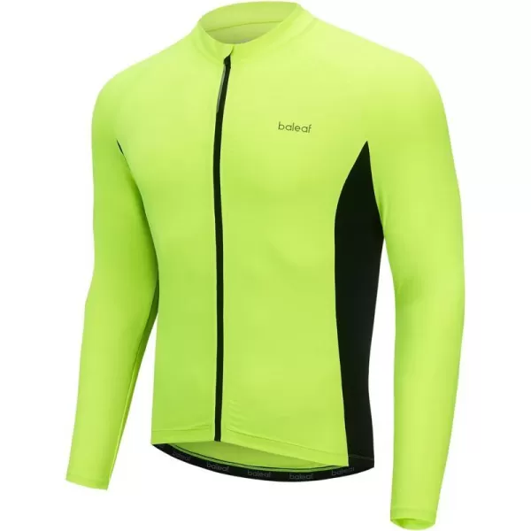 BALEAF Long Sleeve Cycling Jersey Men Full Zip 31 Pockets Mountain Bike Shirts Bicycle UPF50 Autumn02fluorescent Yellow