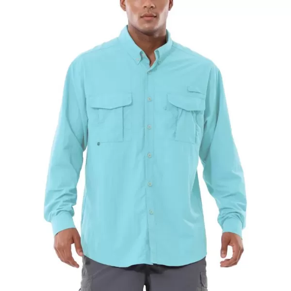 BALEAF Mens Long Sleeve Hiking Shirts Fishing Button Down Lightweight UPF 50 UV Sun Shirt Nylon Quick DryBlue